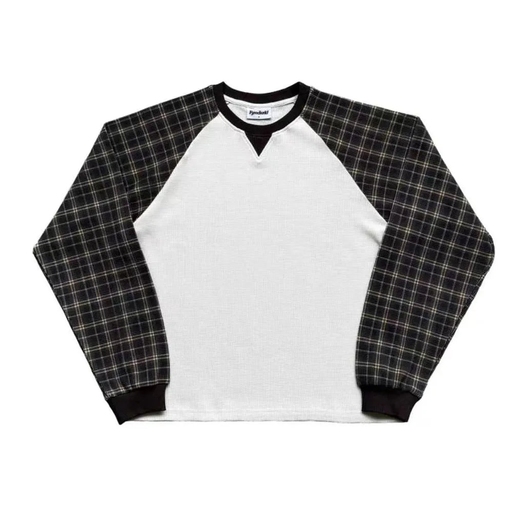 Unisex Waffle Plaid Raglan Long Sleeve