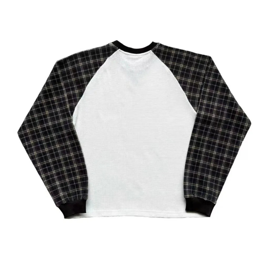 Unisex Waffle Plaid Raglan Long Sleeve