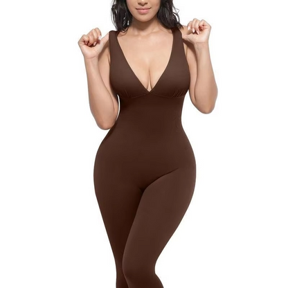 Ribbed V-Neck Jumpsuit