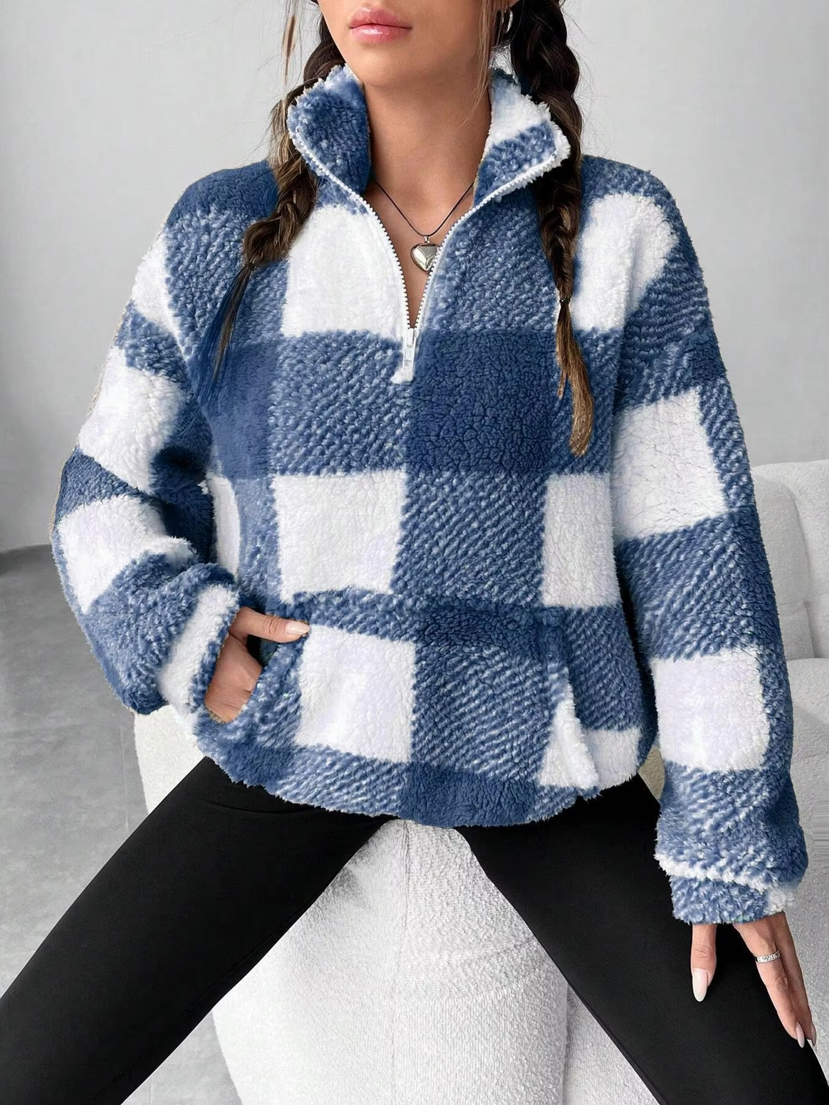 Cozy Plaid Sherpa Quarter-Zip
