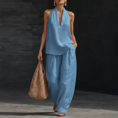 Elegant V-Neck Linen Set