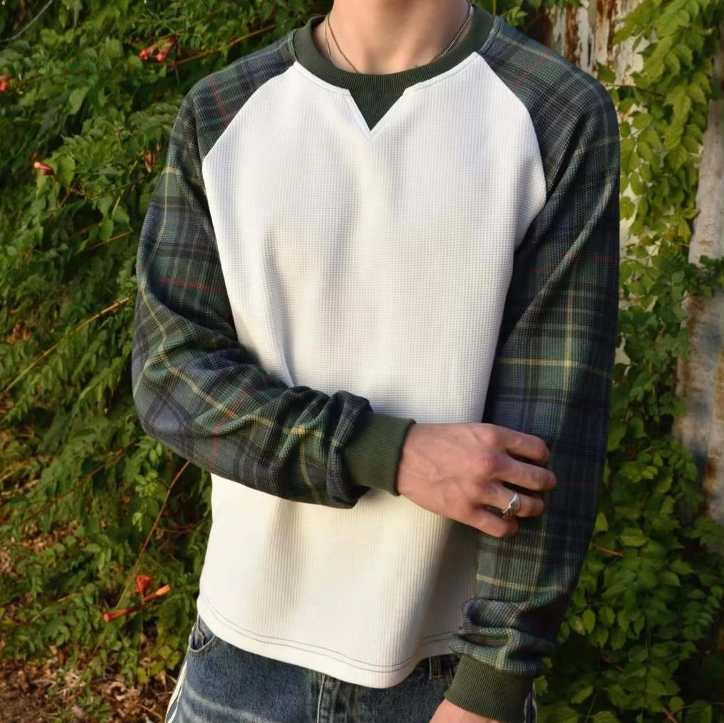 Unisex Waffle Plaid Raglan Long Sleeve