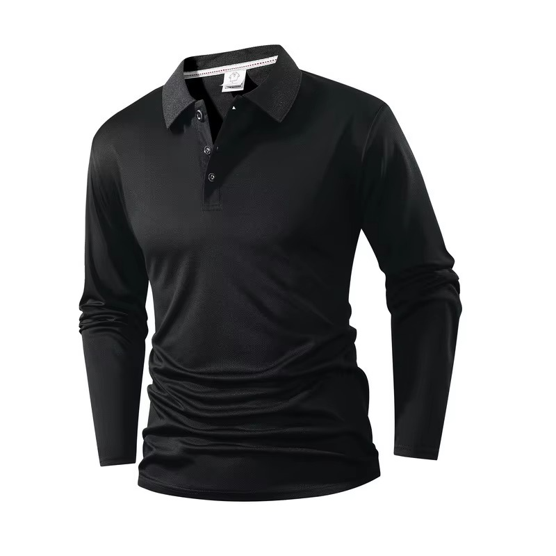 Men’s Casual Long Sleeve Polo – Turn-Down Collar Business Shirt