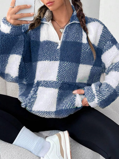 Cozy Plaid Sherpa Quarter-Zip