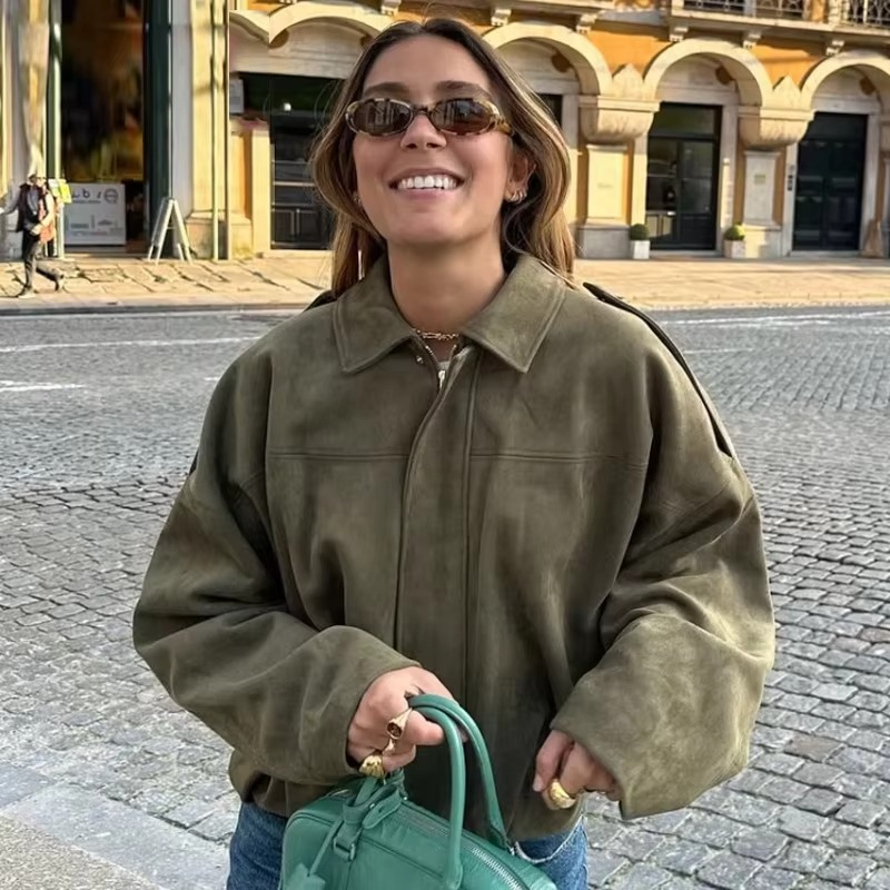Women's Bomber Jacket Lapel Long Sleeve