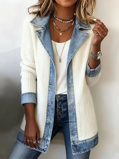Vintage Denim-Trim Knit Jacket