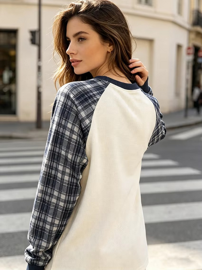 Unisex Waffle Plaid Raglan Long Sleeve