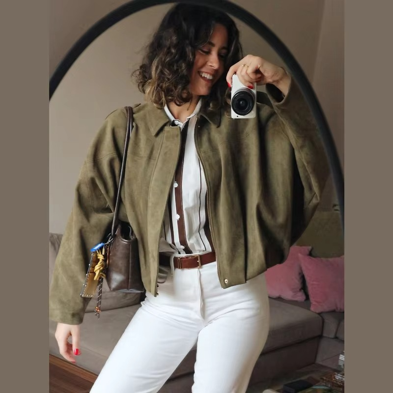 Women's Bomber Jacket Lapel Long Sleeve