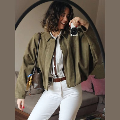 Women's Bomber Jacket Lapel Long Sleeve