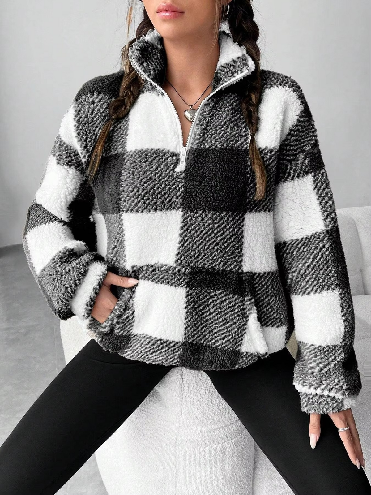 Cozy Plaid Sherpa Quarter-Zip