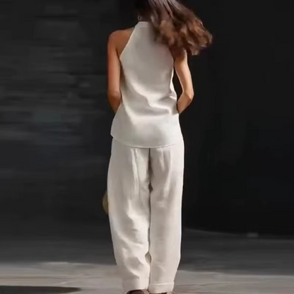 Elegant V-Neck Linen Set