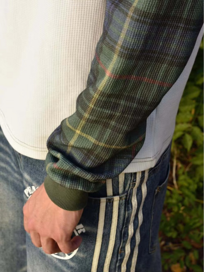 Unisex Waffle Plaid Raglan Long Sleeve