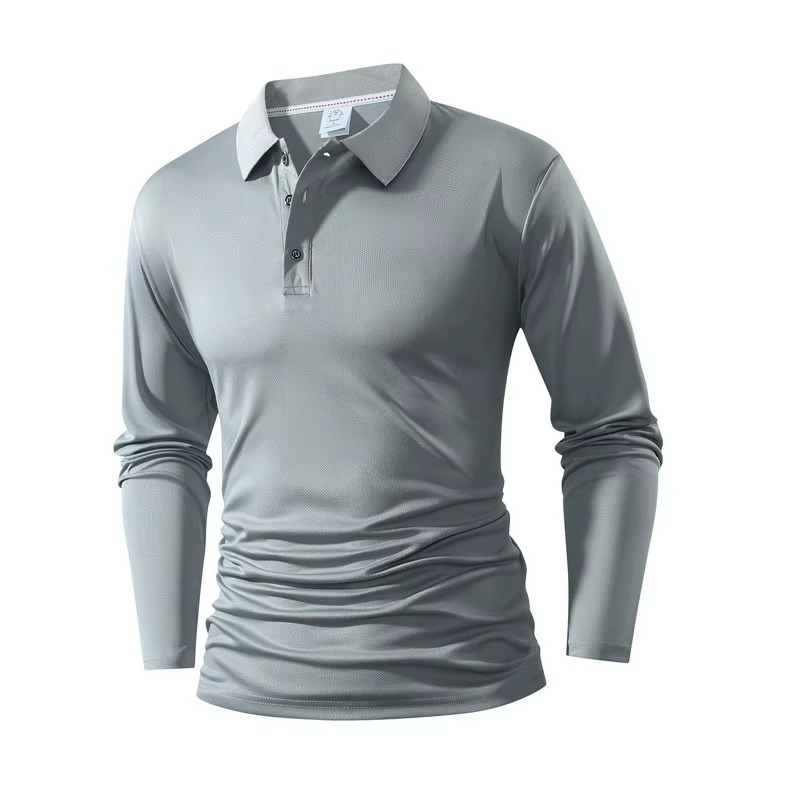Men’s Casual Long Sleeve Polo – Turn-Down Collar Business Shirt