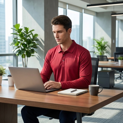Men’s Casual Long Sleeve Polo – Turn-Down Collar Business Shirt